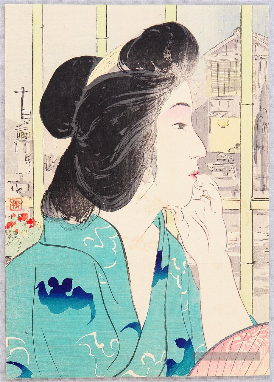 Evening at Hot Spring 1912 japonais Peintures à l'huile